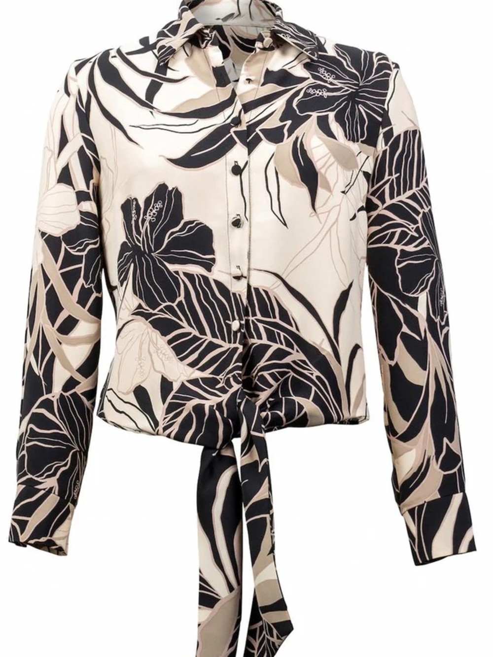 JOSEPH RIBKOFF Floral Button-Front Blouse in Beige & Black Size 8 NWT